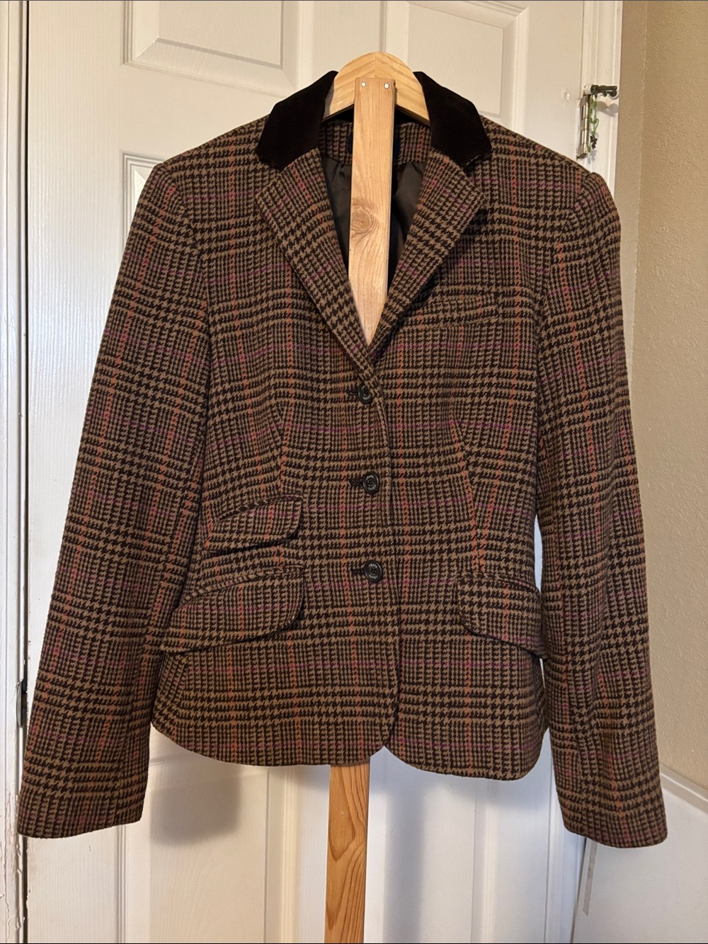 Chaps Brown Plaid Blazer with Pink Accents